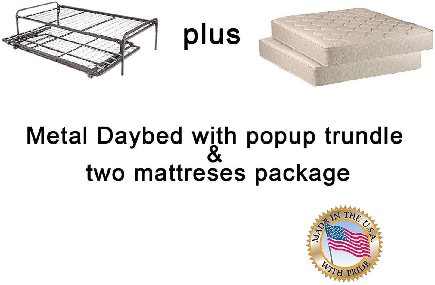 Metal Day Bed (Daybed) Frame & Pop up 33" Trundle with Great Firm Mattresses Included Package Deal!