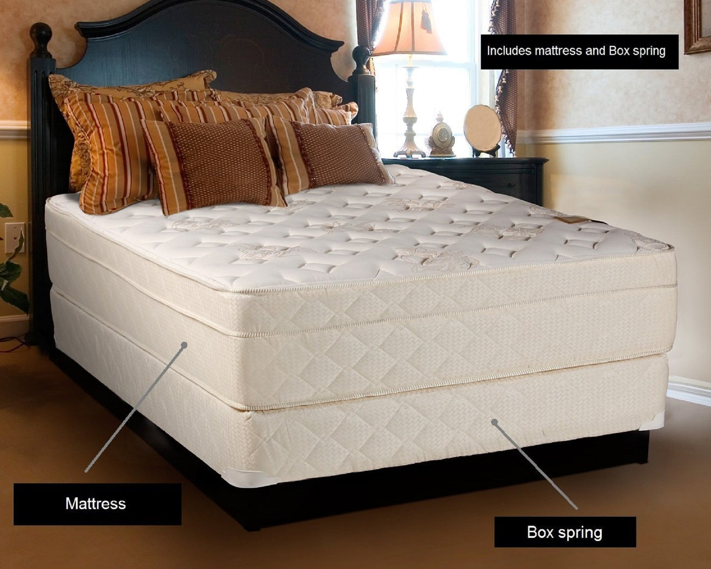 Beverly Hills Firm Foam Encased Eurotop (Pillow Top) Queen Size Mattress and Box Spring Set