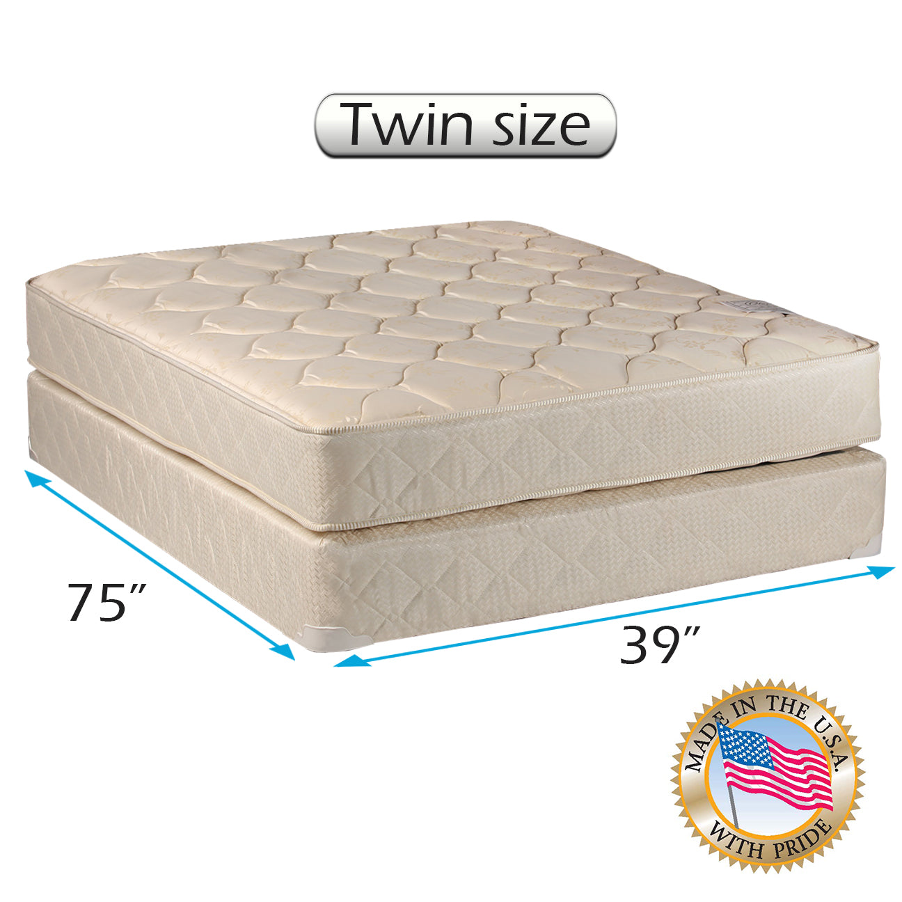 Comfort Classic Gentle Firm Twin Size Mattress and Box Spring Set - Fully Assembled, Orthopedic, Good for Your Back - Long Lasting and 1 Sided