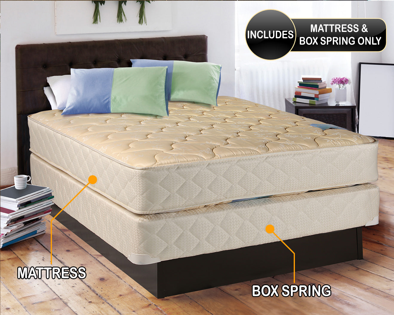 Chiro Premier Orthopedic (Beige) Full XL Size Mattress and Box Spring Set - Fully Assembled, Good for Your Back, Long Lasting and 2 Sided