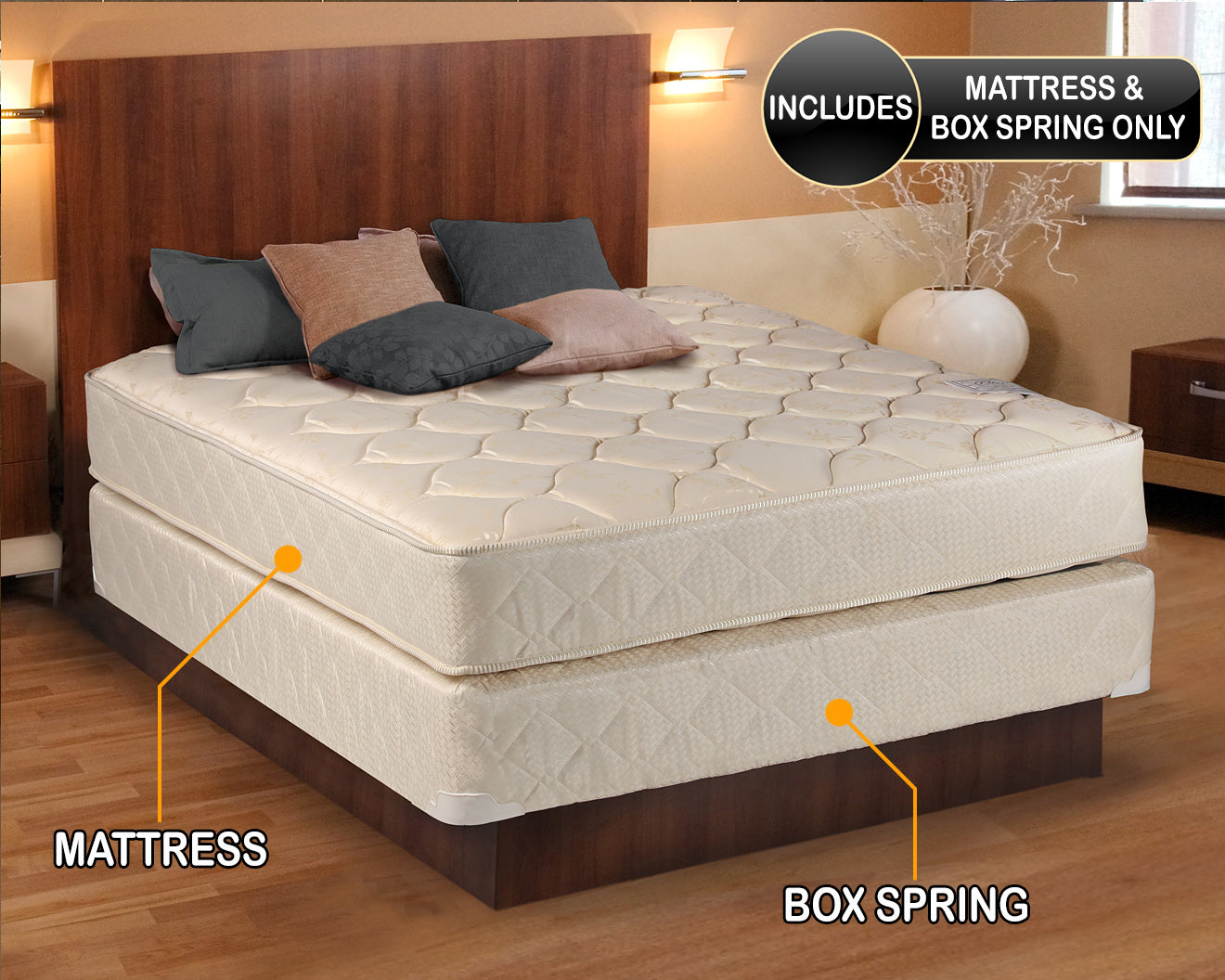 Comfort Classic Gentle Firm Full XL Mattress and Box Spring Set - Fully Assembled, Orthopedic, Good for Your Back, Long Lasting and 2 Sided