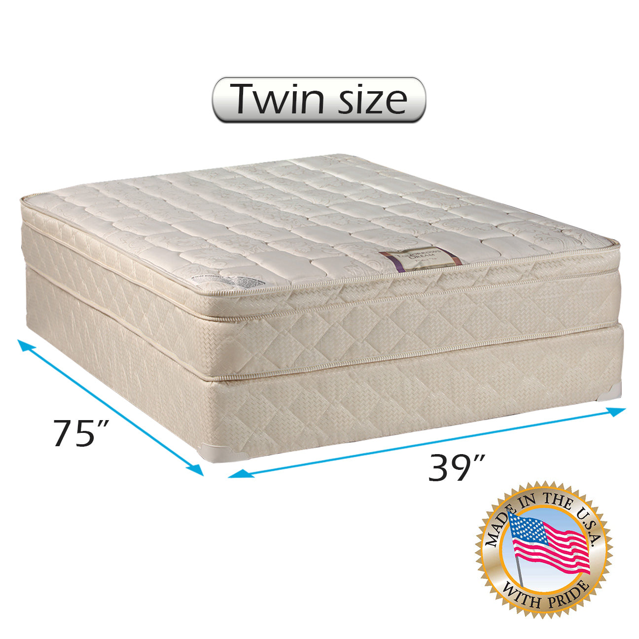 Dream World Inner Spring Pillowtop (Eurotop) Twin Size Mattress and Boxspring Set
