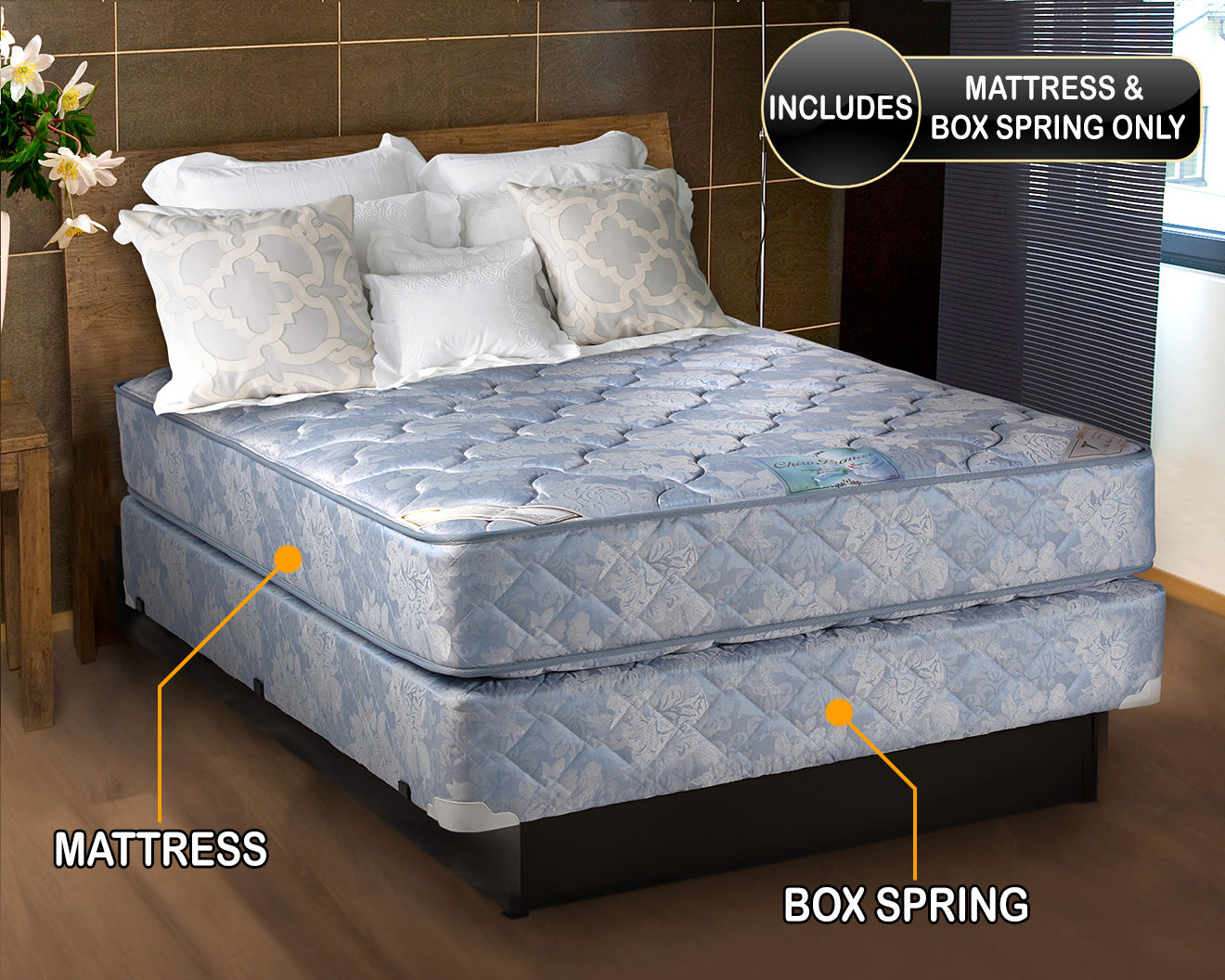 Chiro Premier Orthopedic Gentle Firm (Blue Color) Queen Size Mattress and Box Spring Set - Fully Assembled, Good for Your Back, Long Lasting and 2 Sided