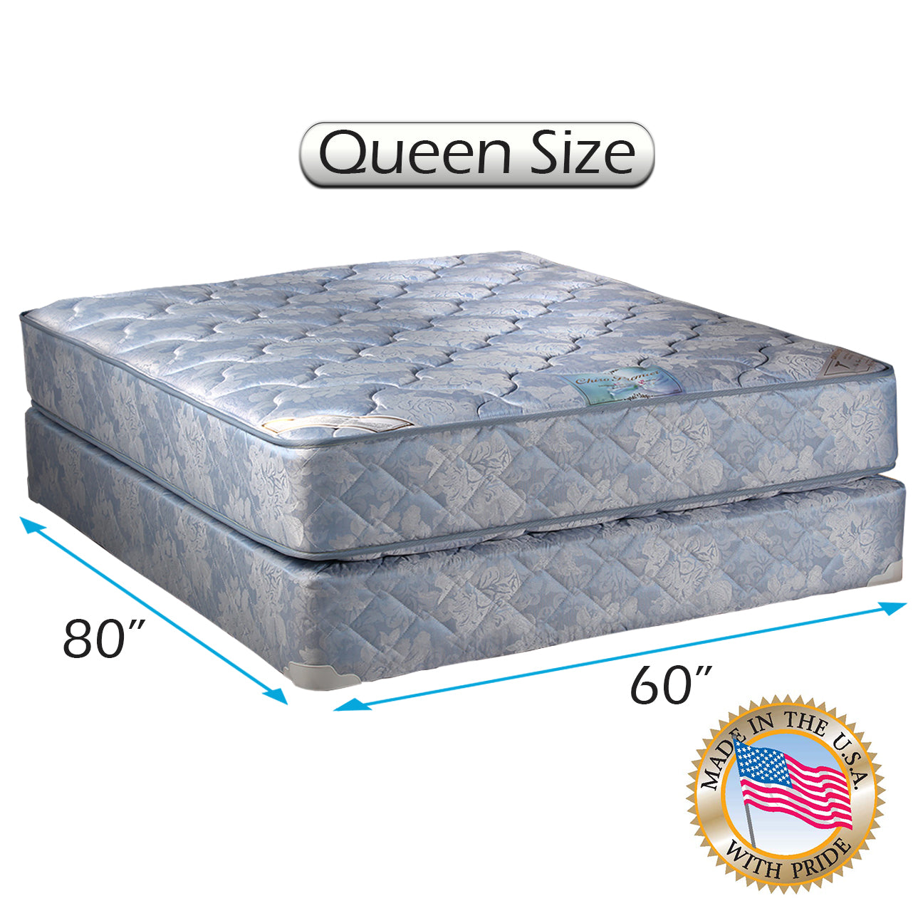 Chiro Premier Orthopedic Gentle Firm (Blue Color) Queen Size Mattress and Box Spring Set - Fully Assembled, Good for Your Back, Long Lasting and 2 Sided