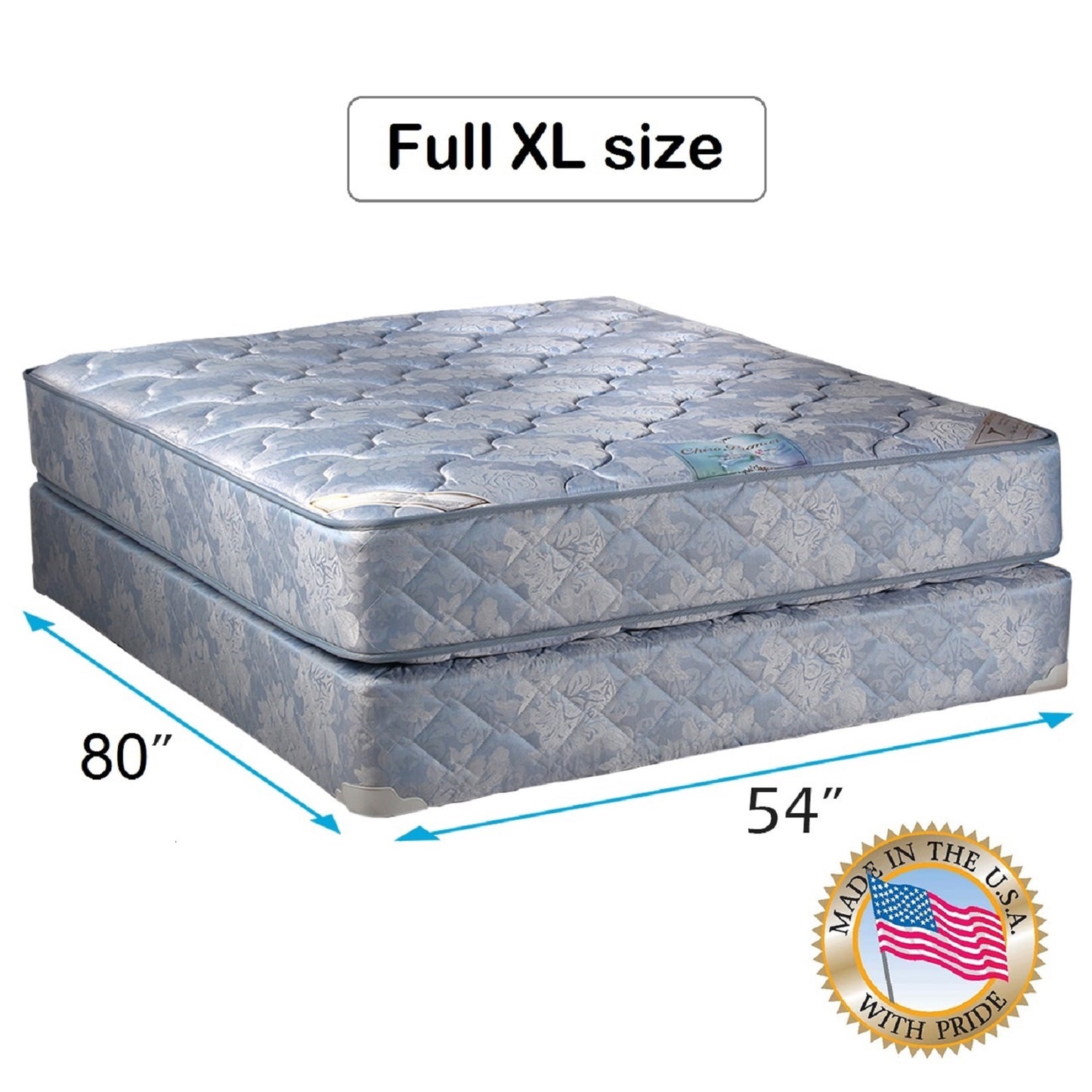 Chiro Premier Orthopedic Gentle Firm (Blue Color) Full XL Size Mattress and Box Spring Set - Fully Assembled, Good for Your Back, Long Lasting and 2 Sided