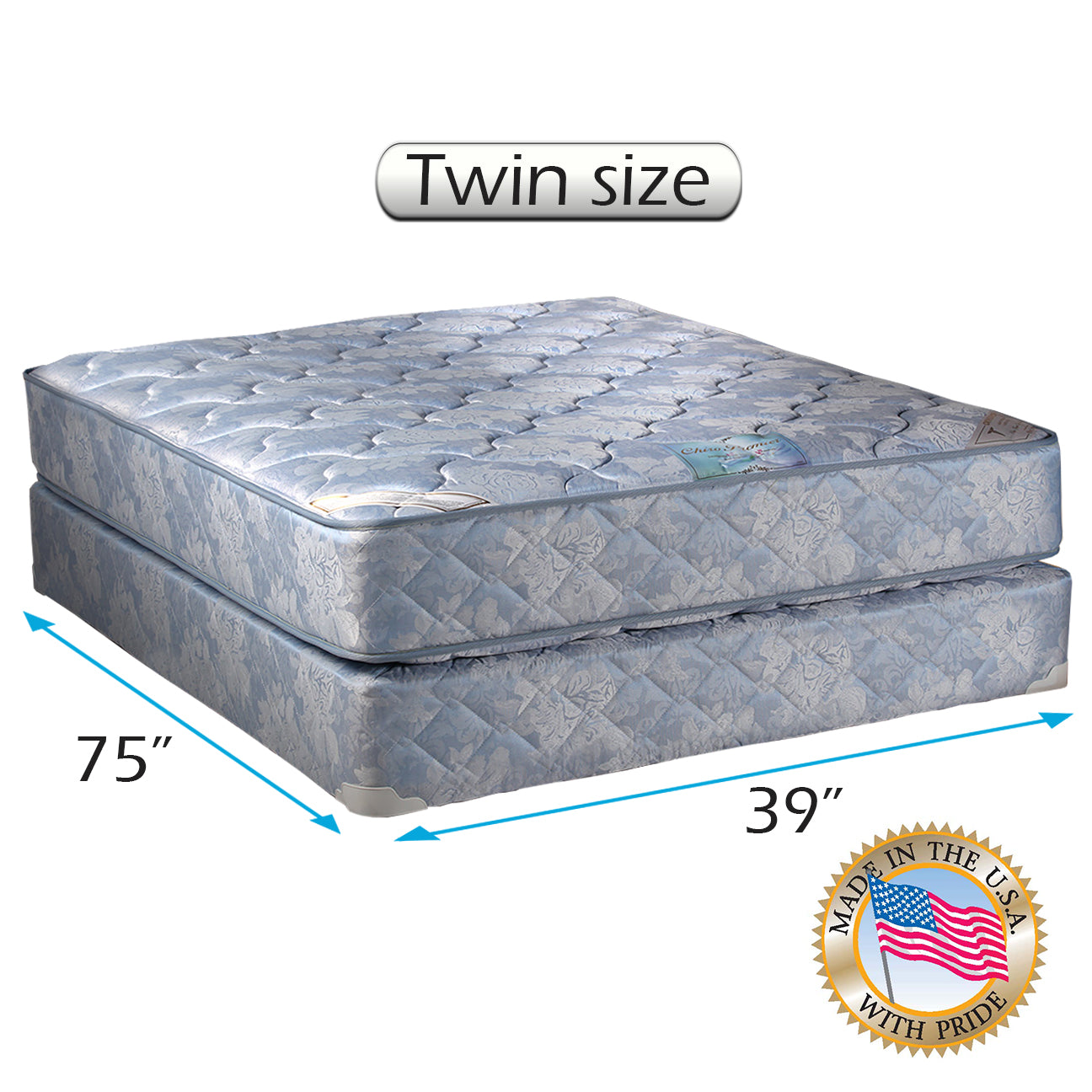 Chiro Premier Orthopedic Gentle Firm (Blue Color) Twin Size Mattress and Box Spring Set - Fully Assembled, Good for Your Back, Long Lasting and 2 Sided