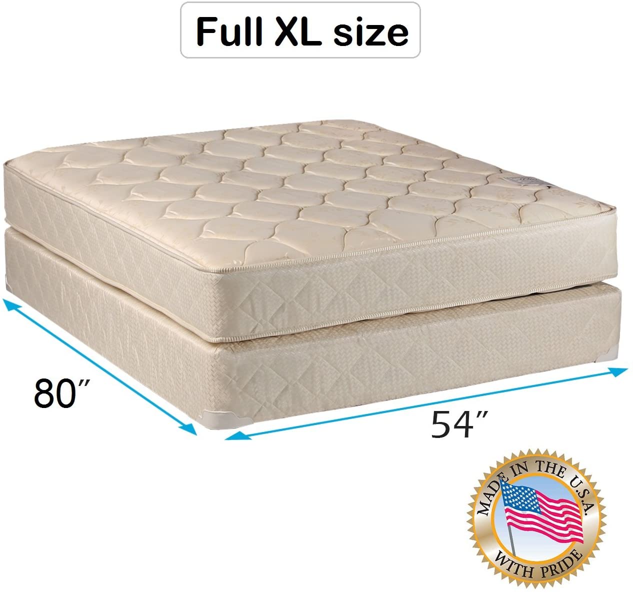 Comfort Classic Gentle Firm Full Extra Long Size Mattress and Box Spring Set - Fully Assembled, Orthopedic, Good for Your Back - Long Lasting and 1 Sided
